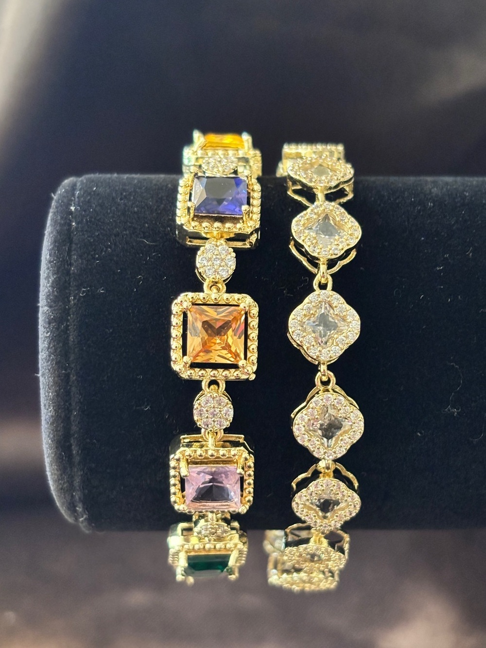 Pretty Bird Yellow Gold Multicolor Princess-Cut & Jelly Clover CZ Bracelets - Picture 10 of 13
